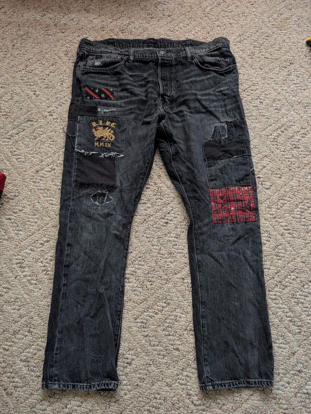 Vintage Y2K 2000s Polo Ralph Lauren Distressed Patchwork Denim Jeans Streetwear